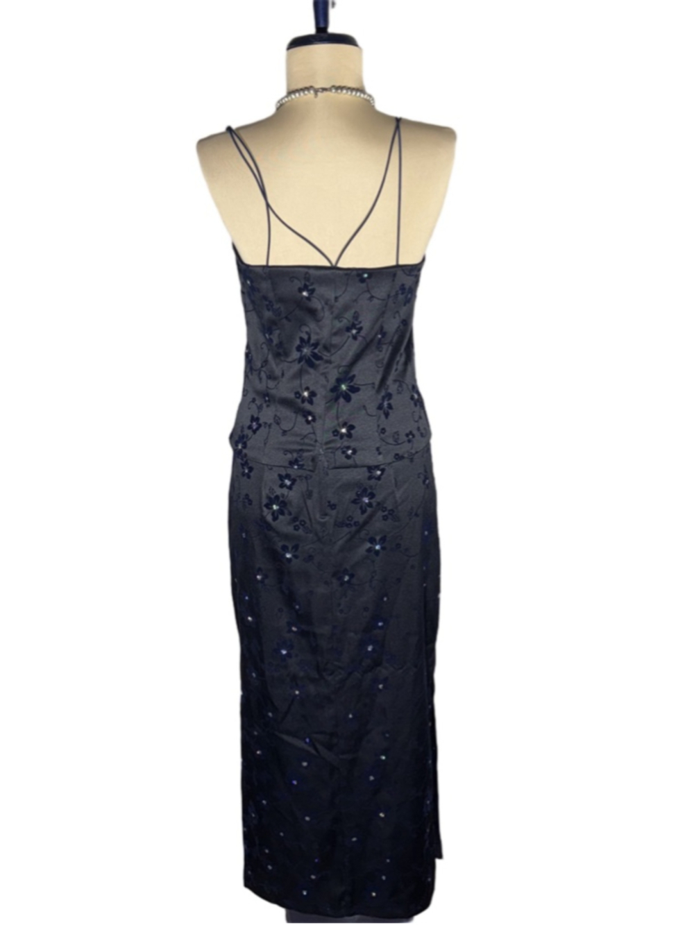Vintage 90s Byer Too! Maxi dress navy blue beaded cocktail prom wedding guest 7 - Picture 2 of 14